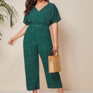 Polka dot V neck jumpsuit
